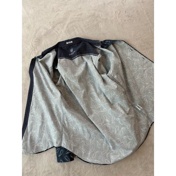 Bugatchi Uomo Men's Large 100% Cotton Shaped Fit Navy Paisley Print Dress Shirt - Picture 9 of 9